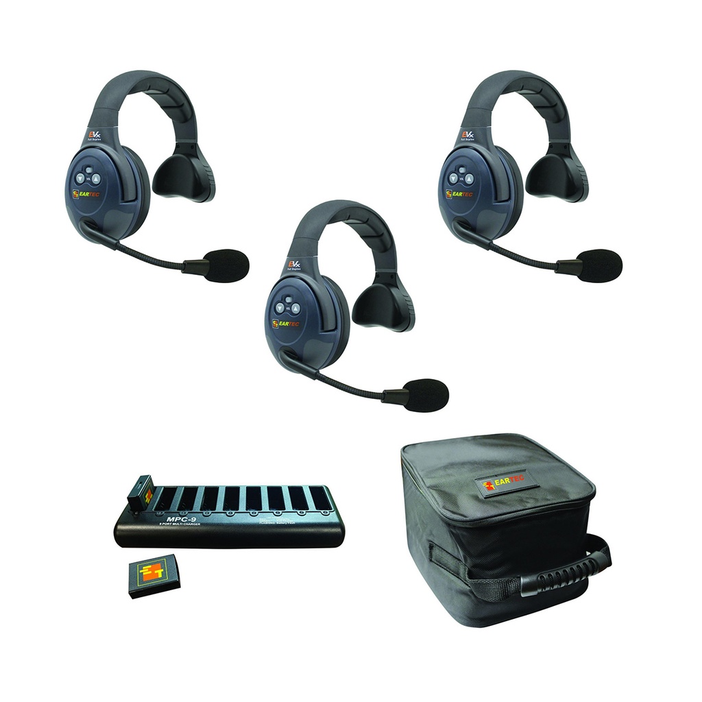 Eartec UltraLITE 3 Person Single Headset Kit (Batteries, Charger, Case Included)
